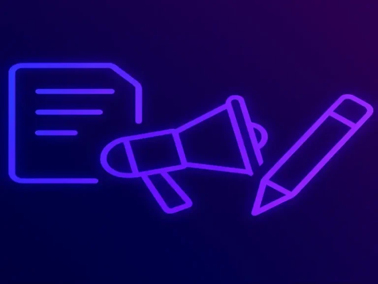 alt="Content marketing services icon with neon purple background. AI marketing agency in South Africa offering Facebook, Instagram, Twitter, and LinkedIn digital growth, engagement, and brand management solutions."
