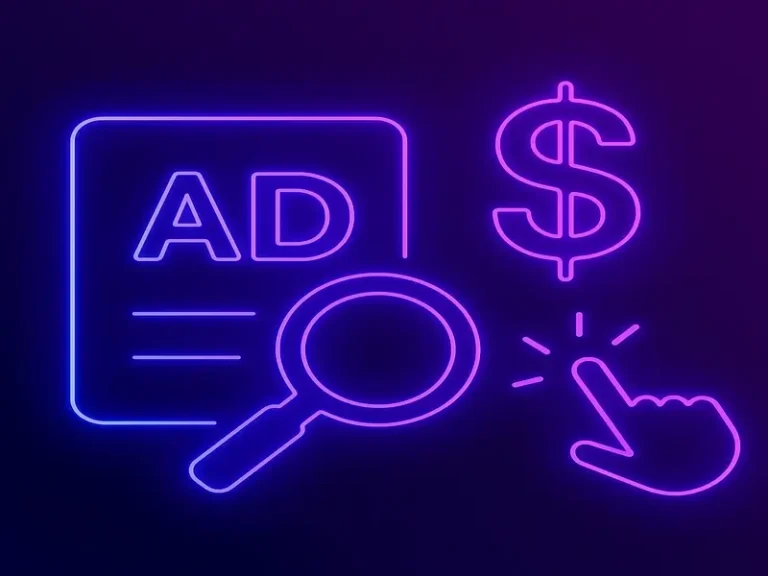 alt="Google Ads and PPC services icon with neon purple theme. AI marketing agency in South Africa specializing in pay-per-click advertising, Google Ads management, and digital lead generation."