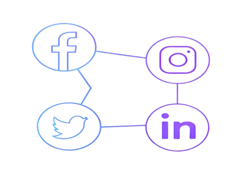 Social media marketing services icon with neon purple background. AI marketing agency in South Africa offering Facebook, Instagram, Twitter, and LinkedIn digital growth, engagement, and brand management solutions.
